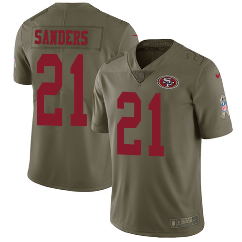Nike 49ers #21 Deion Sanders Olive Men's Stitched NFL Limited Salute to Service Jersey